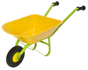 Wheelbarrow isolated on white. Clipping path included.
