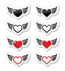 Heart with wings icons set