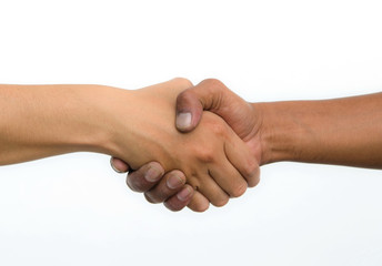 Handshake of friendship isolated on white background.