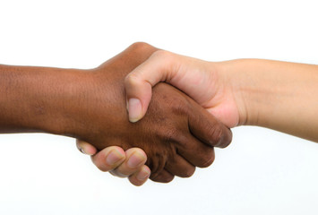 Handshake of friendship isolated on white background.