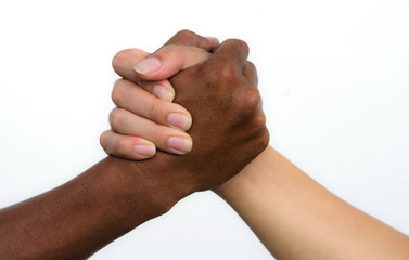 Handshake of friendship isolated on white background.