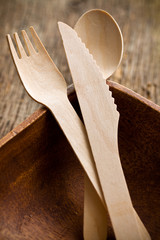 set of wooden cutlery