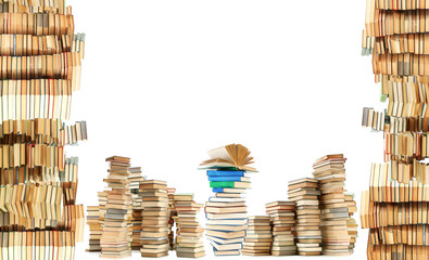 Lot of old books isolated on white