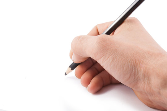 Right hand writing isolated  on the white background.