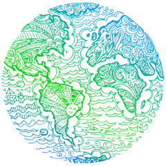 Sketchy doodles: blue and green earth.