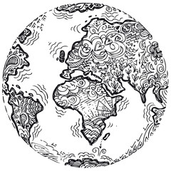 Planet earth sketched doodle