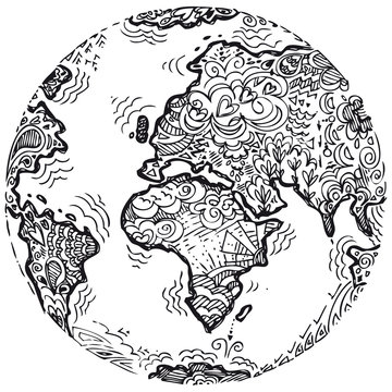 Planet Earth Sketched Doodle