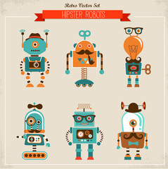 Fototapeta premium Set of vintage hipster robot icons