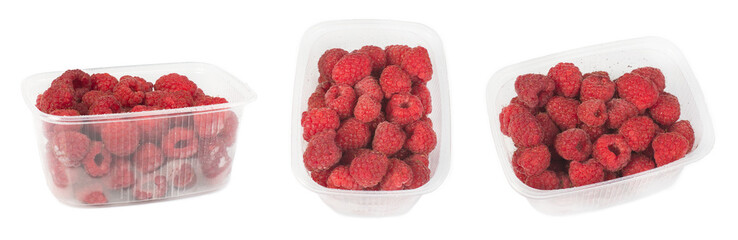 Packed Raspberries white isolated