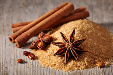Brown sugar, cinnamon sticks and star anise