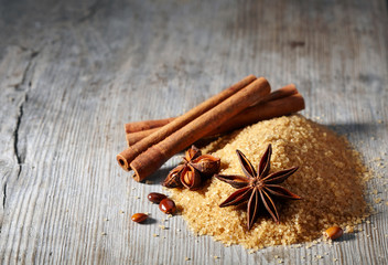 Brown sugar, cinnamon sticks and star anise