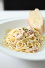 Spaghetti Carbonara with ham and cheese