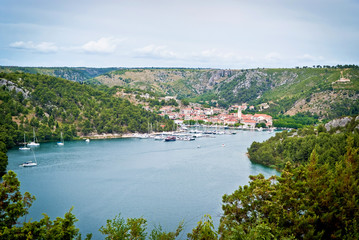 View of the Dalmatian city Skardin and bay in front of him.