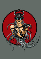 Fototapeta na wymiar Fantasy demonic woman emblem