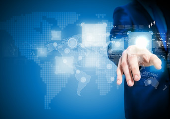 Businessman touching icon