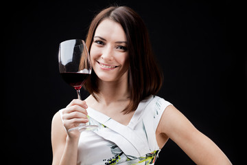 woman holding wine glass