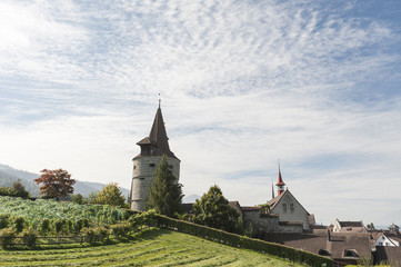 Fototapeta na wymiar Pociąg, Stare Miasto, z Kapuzinerturm, mury miejskie i winnic
