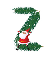 Decorative fir-tree ABC with funny Santas. Letter Z. Vector.