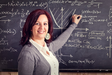  caucasian woman teacher lesson blackboard classroom school