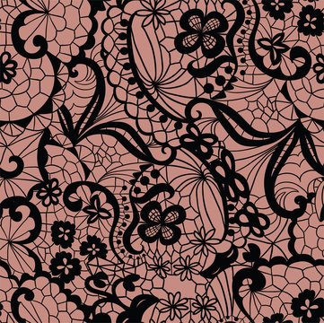 Lace seamless pattern with flowers on beige background