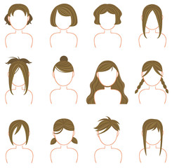 Gold hairstyle icon collection set 3