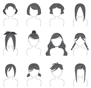 Silhouette hairstyle icon collection set 3