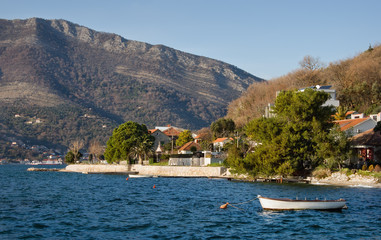 Fototapeta na wymiar Bay of Boka-Kotorska. Donja Lastva, Montenegro. Winter.