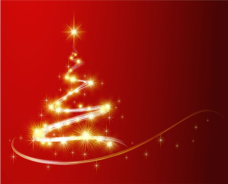 Shining Christmas tree with golden sparkles. Vector.