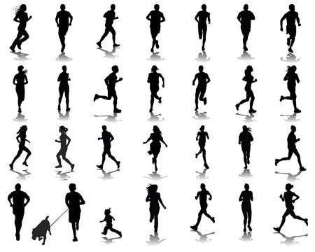 Silhouettes and shadows of running, vector