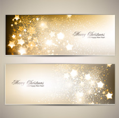 Set of Elegant Christmas banners with stars. Vector illustration