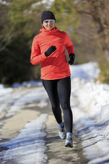 Winter running, exercise woman