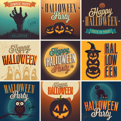 Naklejka premium Halloween Posters set. Vector illustration.