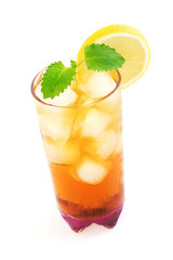 Lemon ice tea on white background.