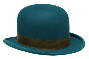 Blue bowler or derby hat