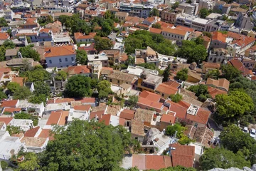 Foto op Canvas Plaka, Athens old city center, aerial view © Dimitrios
