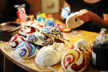 handmade masks in a workshop of craftsmen, Venice