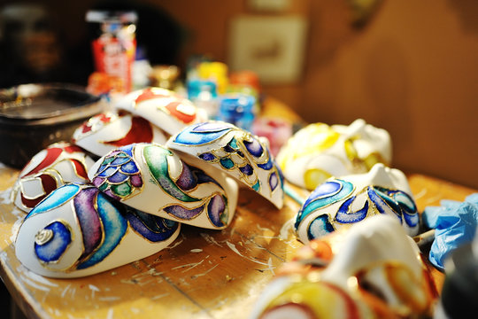 beautiful masks in a workshop of craftsmen,Venice
