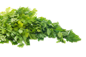 green leaves of parsley isolated on white background