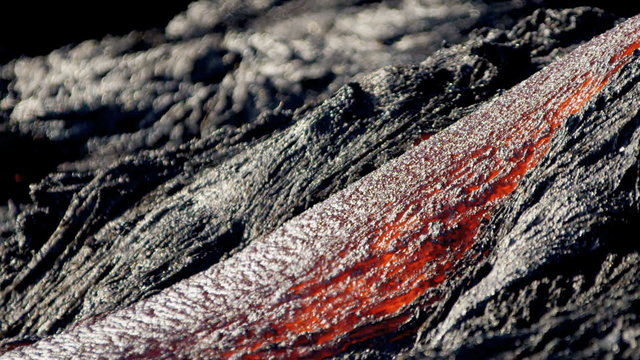 Red Hot Lava Moving Over Land Big Island Hawaii