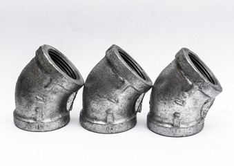 various metal fittings inner, for pipes on white