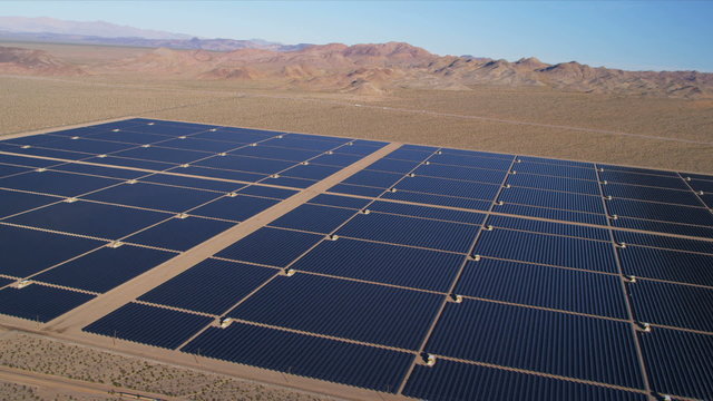 Aerial view desert Solar Energy Farm, USA