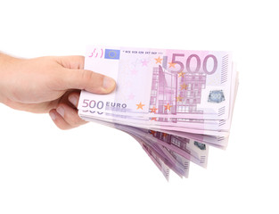 Hands holding 500 euros banknotes