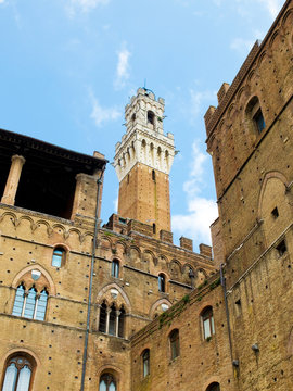 Palazzo Pubblico with Mangia tower in background. Siena, Italy