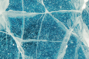 Texture of ice of Baikal lake in Siberia