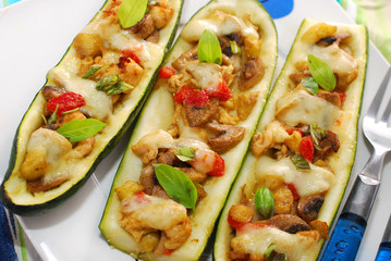 zucchini halves stuffed with curry chicken