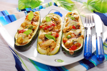 zucchini halves stuffed with curry chicken