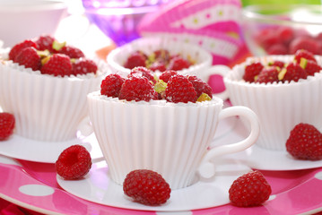 raspberry cupcakes in tea cup shape molds