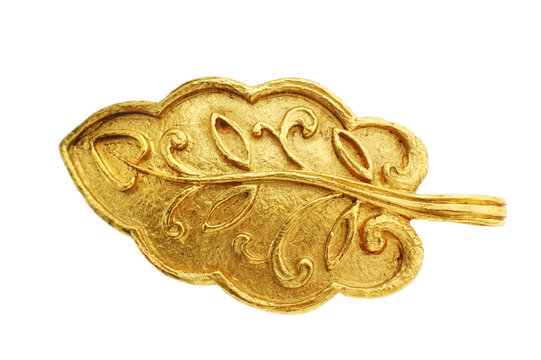 Old Gold Brooch On White