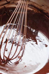 Chocolate cream or batter cooking ingredients.