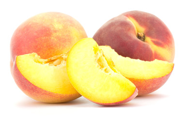 Ripe peach fruit isolated on white background